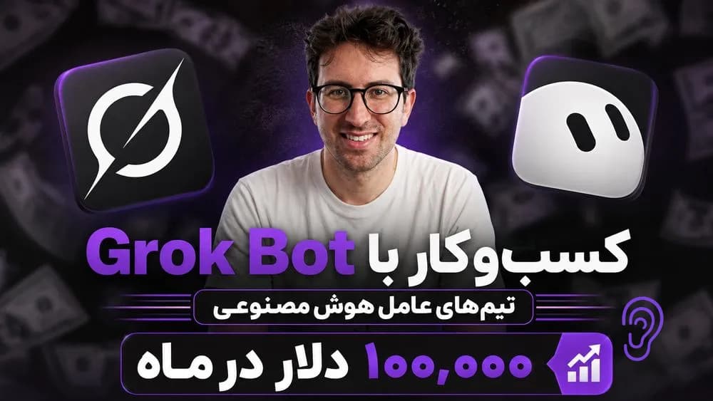 پوستر خلاصه پادکست ساخت کسب‌وکار با Grok Bot و تیم‌های عامل هوش مصنوعی – چکیده و خلاصه صوتی در گوش بده